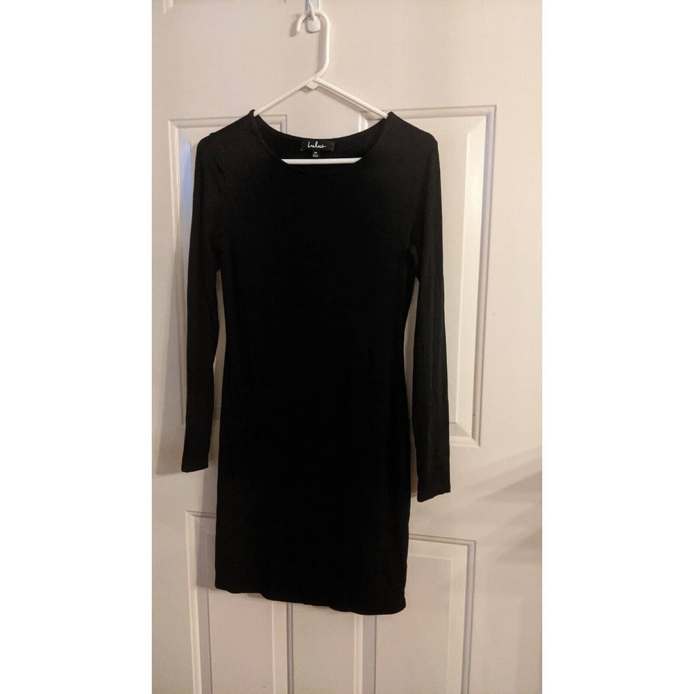 Women's Lulus Black Stretch Flowy Long Sleeve Midi Dress Medium Witchy